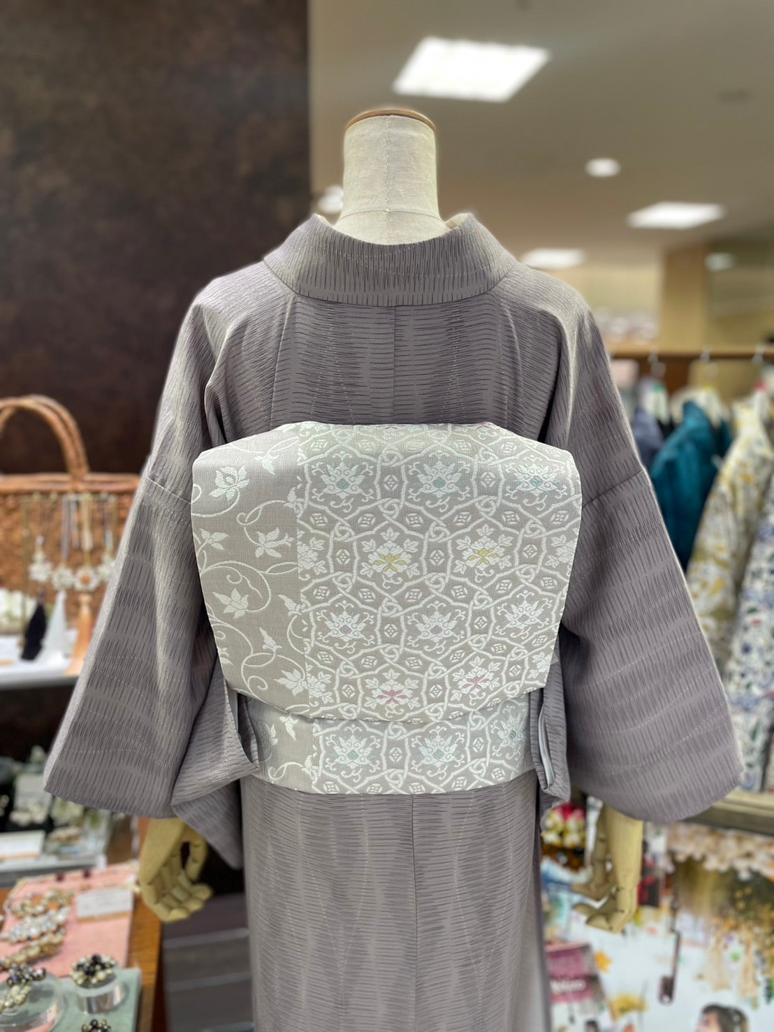 三部式単衣きもの グレー小紋 セット