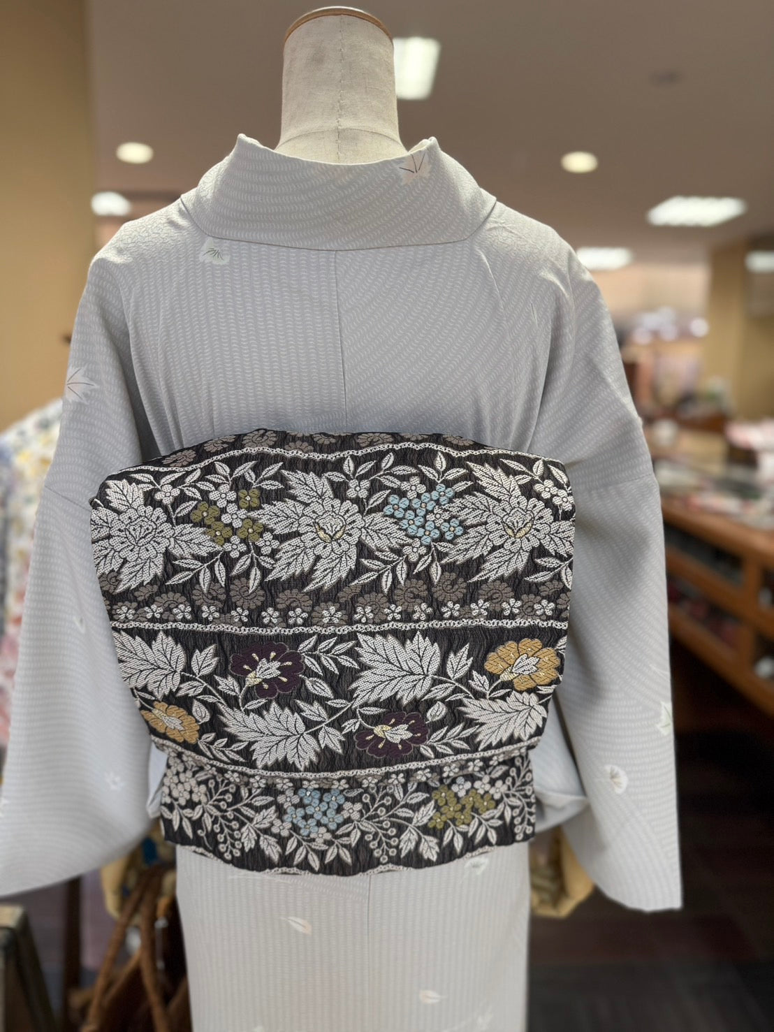 三部式袷きもの 東レグレー小紋(衿・襦袢袖付き)