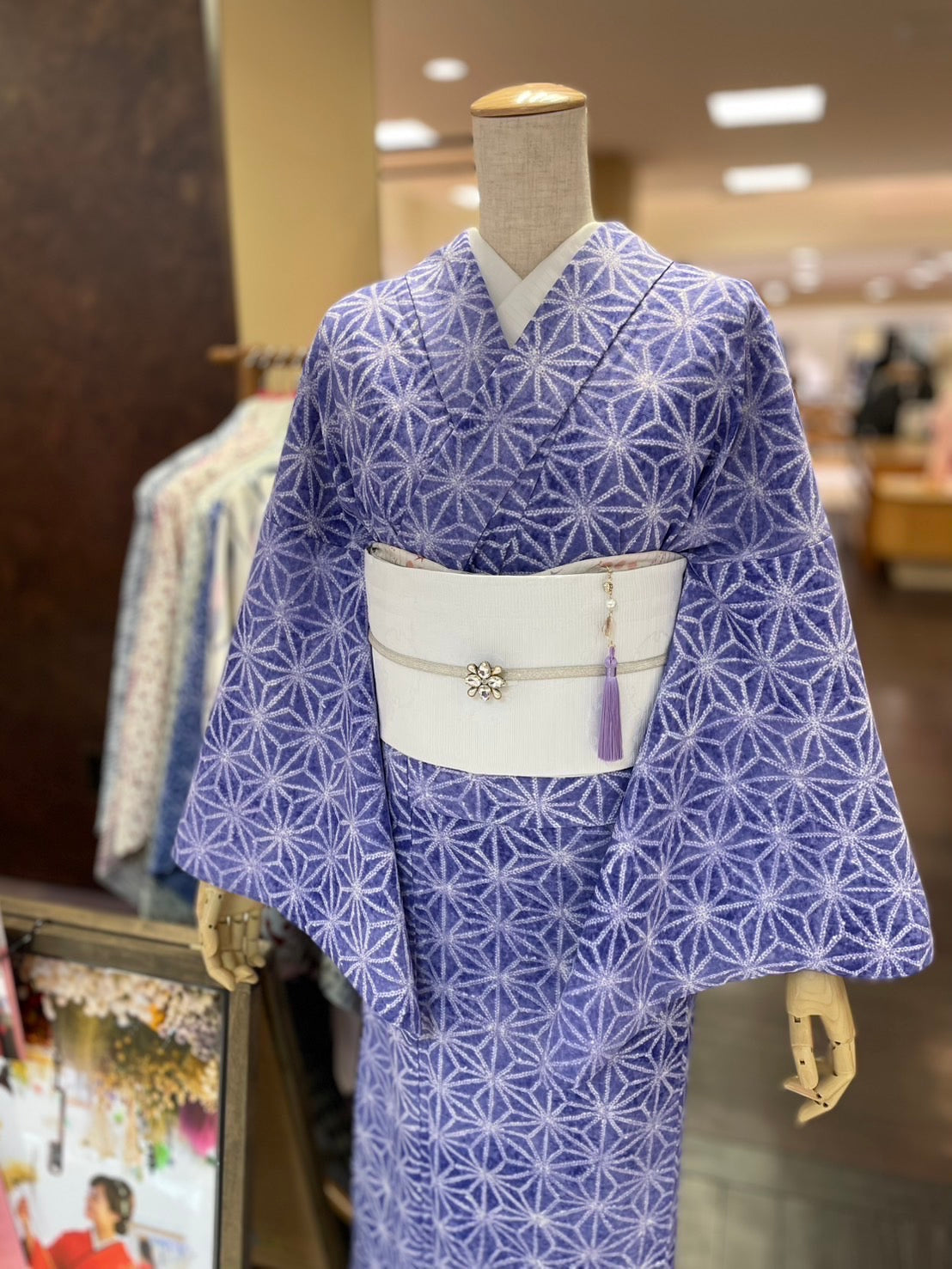【さな】driccoきもの　3部式色無地　花格子　すみれ色　着物のみ driccoきもの｜簡単に着られる三部式きもの