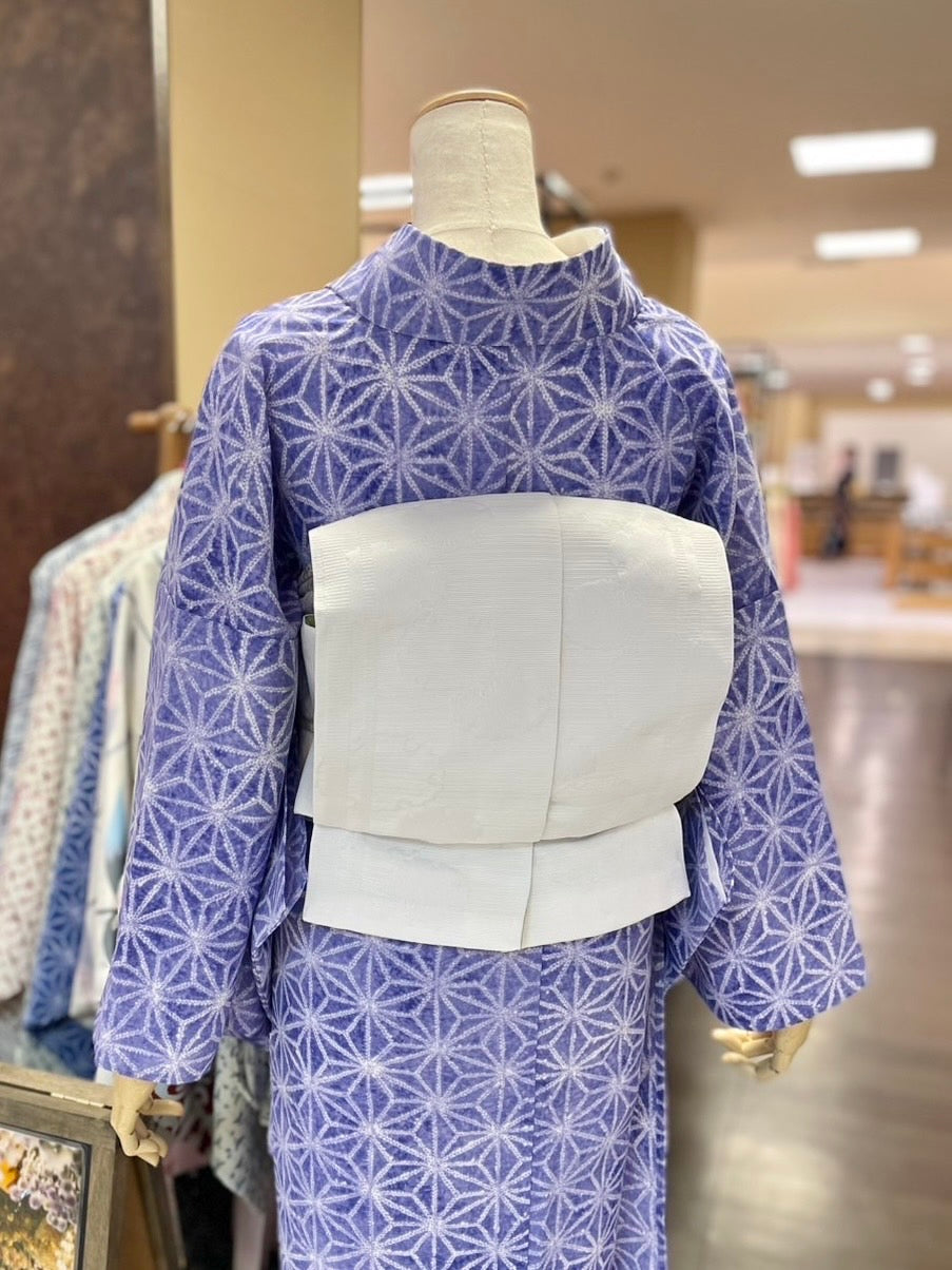 セオアルファ三部式ゆかた麻の葉（紫）S・Lサイズ（夏衿・襦袢袖付き）
