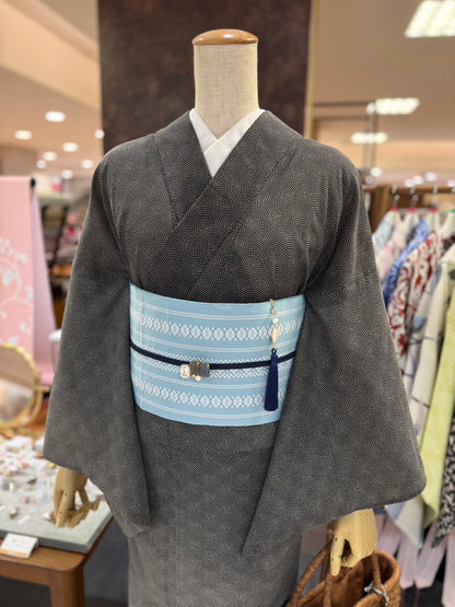 綿三部式ゆかた鮫小紋ブラック（夏衿・襦袢袖付き）