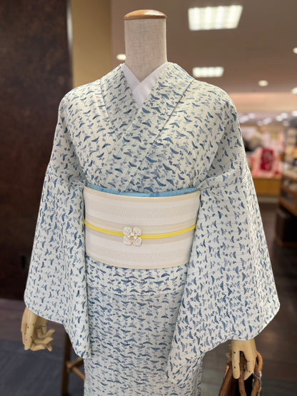 セオアルファ三部式ゆかた菊縞ブルー S・M・Lサイズ（夏衿・襦袢袖付き）