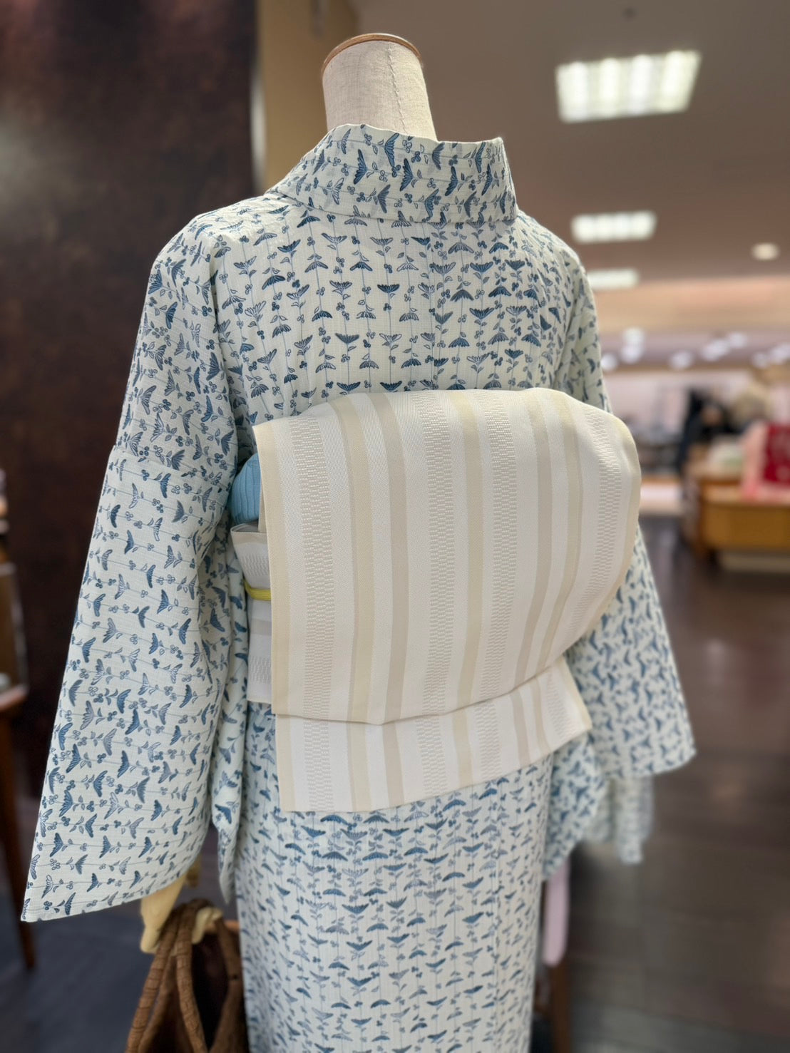 セオアルファ三部式ゆかた菊縞ブルー S・M・Lサイズ（夏衿・襦袢袖付き）