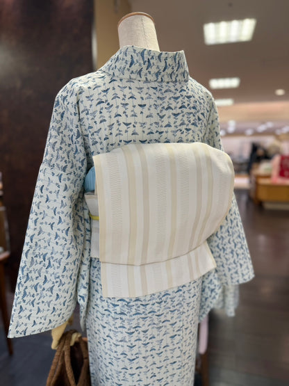セオアルファ三部式ゆかた菊縞ブルー S・M・Lサイズ（夏衿・襦袢袖付き）