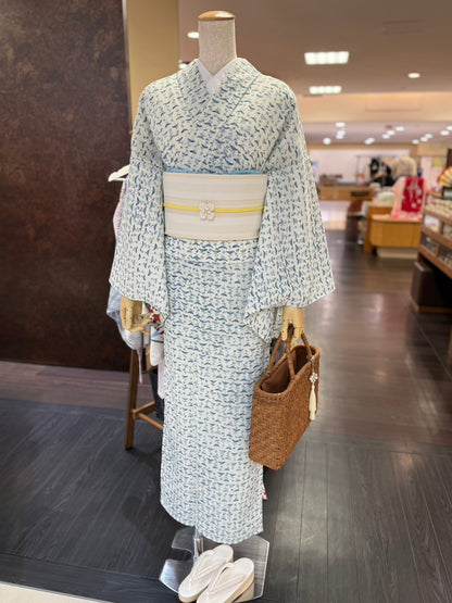セオアルファ三部式ゆかた菊縞ブルー S・M・Lサイズ（夏衿・襦袢袖付き）