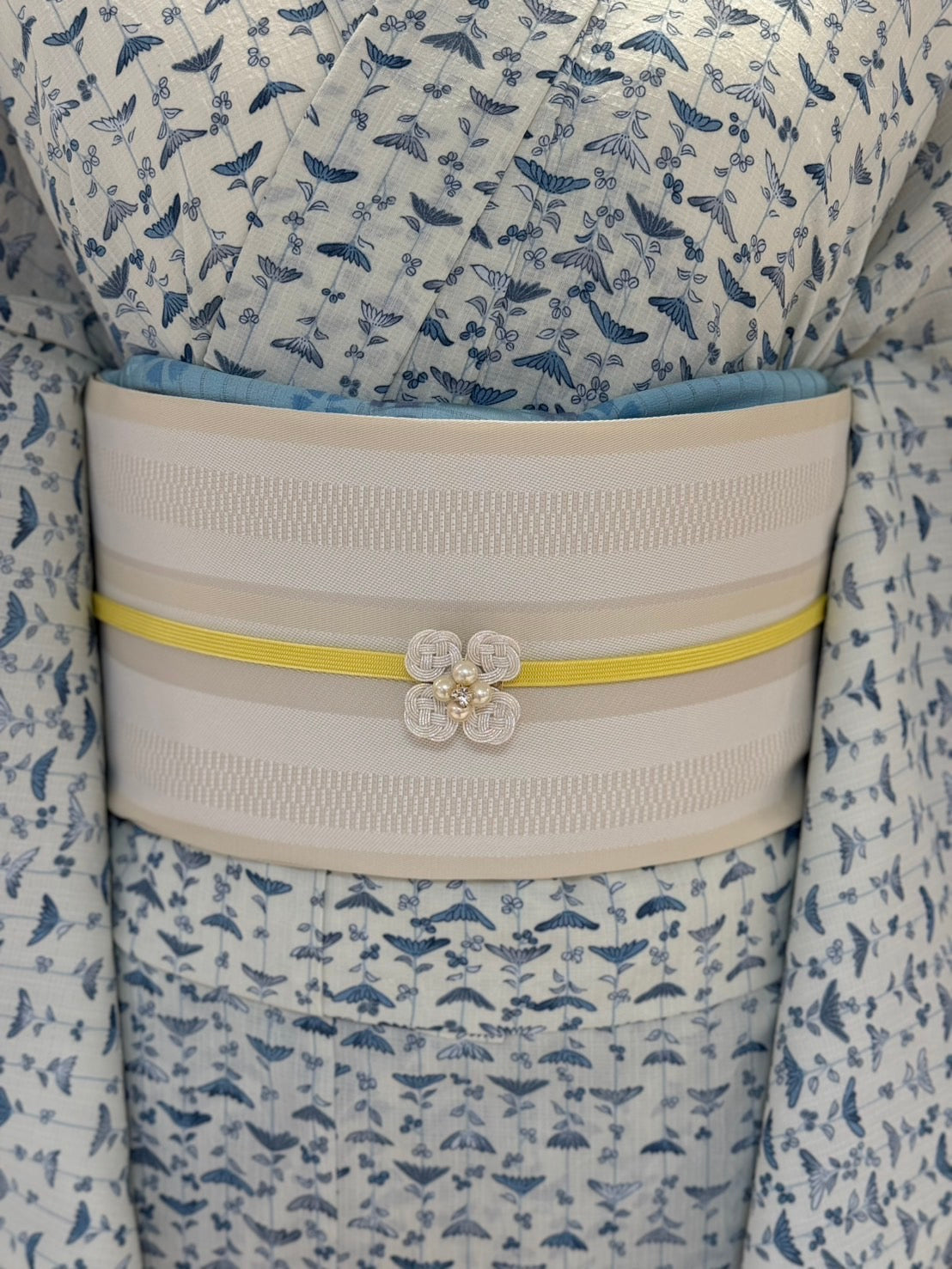 【お値段交渉につきお値下げ本日中】 dricco三部式浴衣 Mサイズ セオアルファ三部式ゆかた菊縞ブルー S・M・Lサイズ（夏衿・襦袢