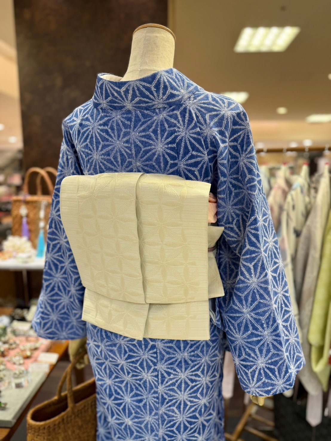 セオアルファ三部式ゆかた麻の葉（紺）（夏衿・襦袢袖付き）