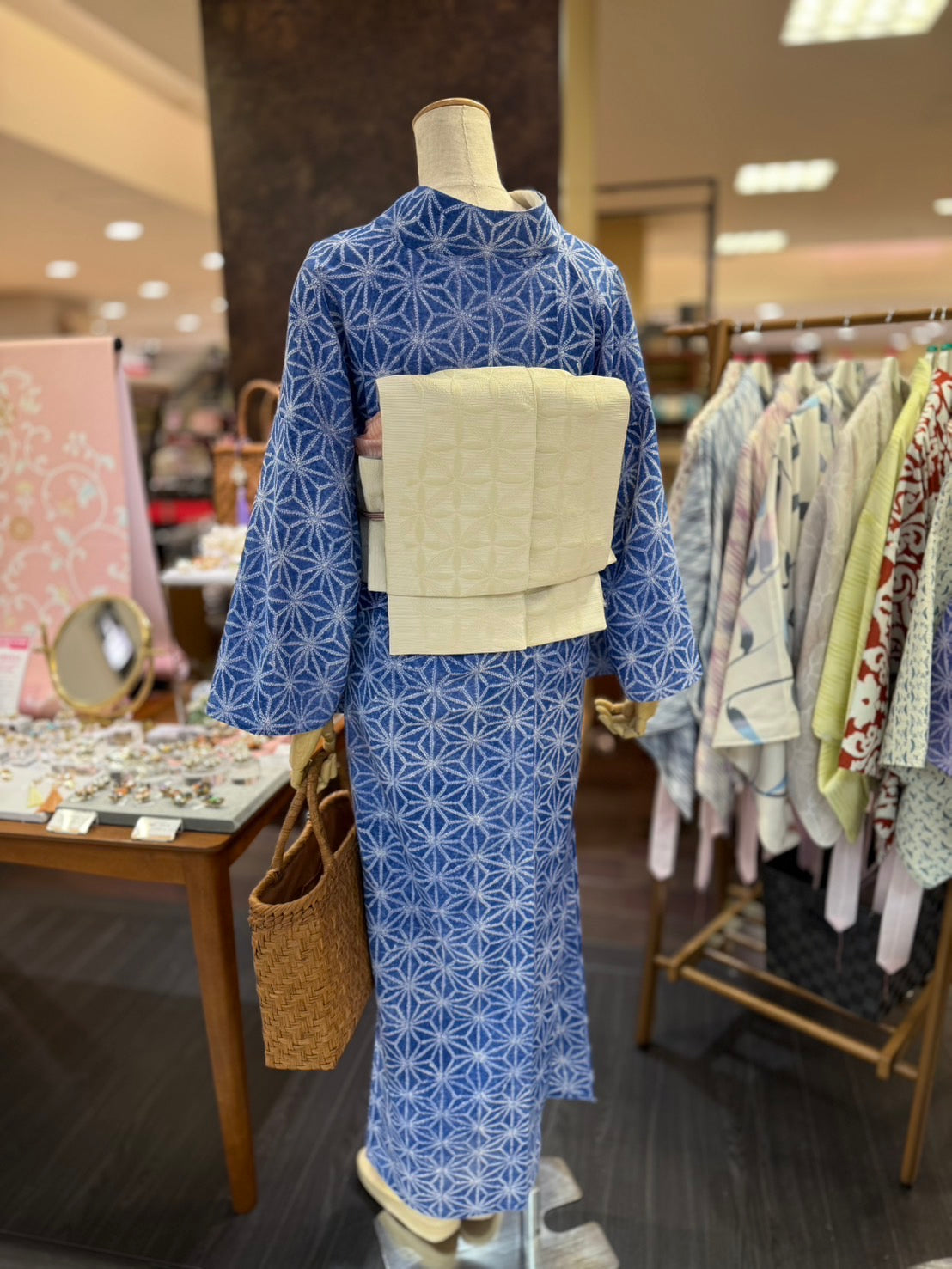 セオアルファ三部式ゆかた麻の葉（紺）（夏衿・襦袢袖付き）