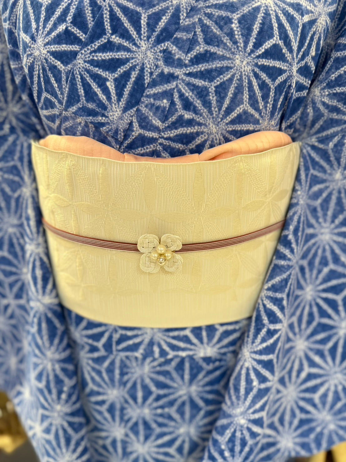 セオアルファ三部式ゆかた麻の葉（紺）（夏衿・襦袢袖付き）