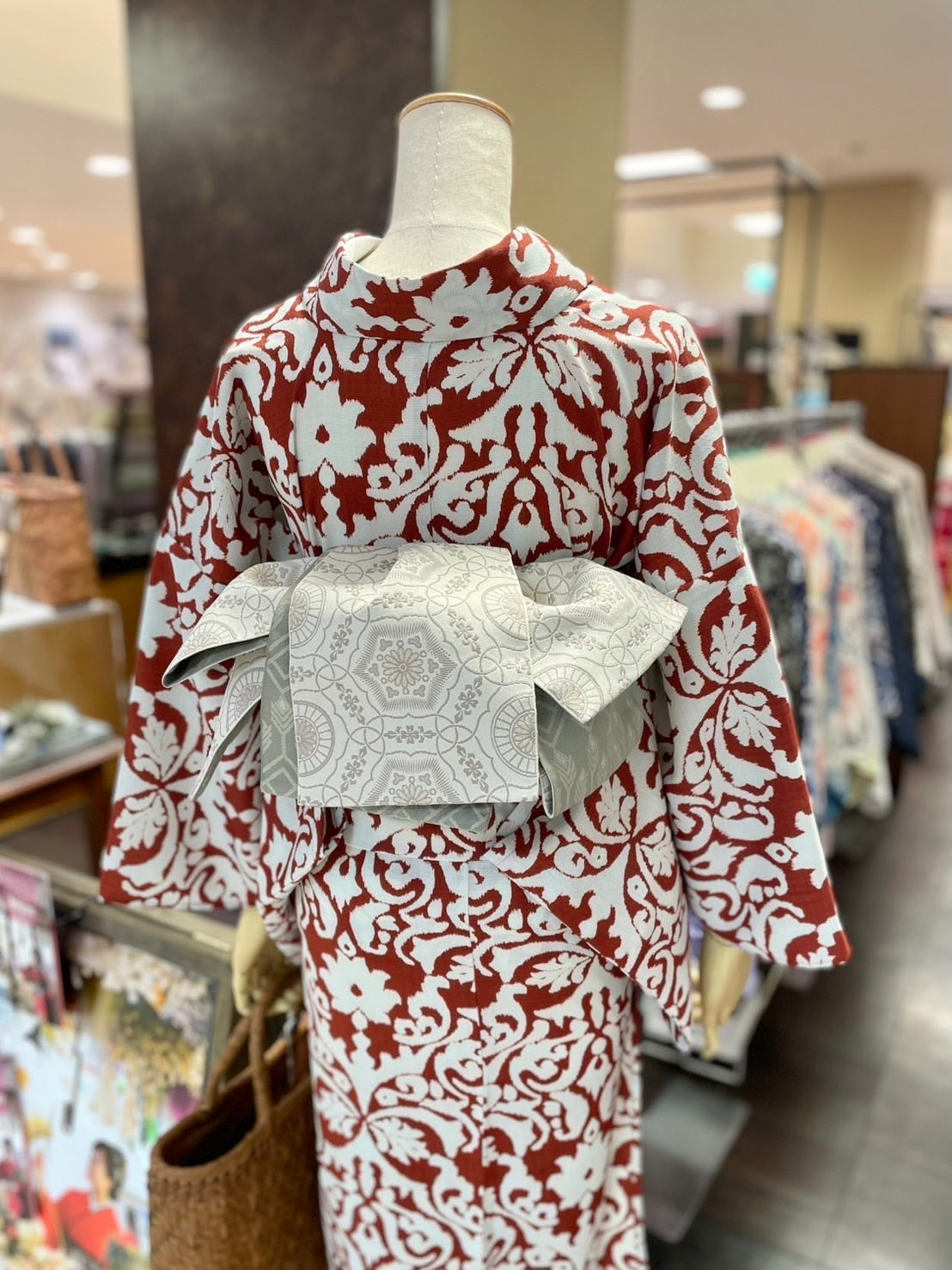 セオアルファ三部式ゆかた アラベスク赤（夏衿・襦袢袖付き）