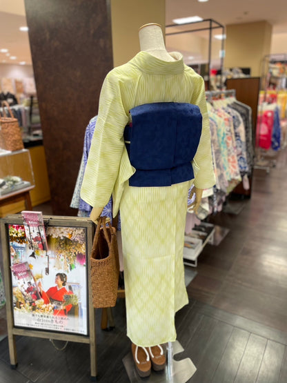 セオアルファ三部式ゆかた ぼかし格子ライムグリーン（夏衿・襦袢袖付き）