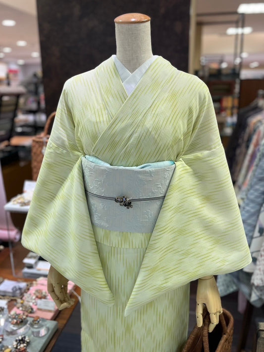 セオアルファ三部式ゆかた ぼかし格子ライムグリーンセット