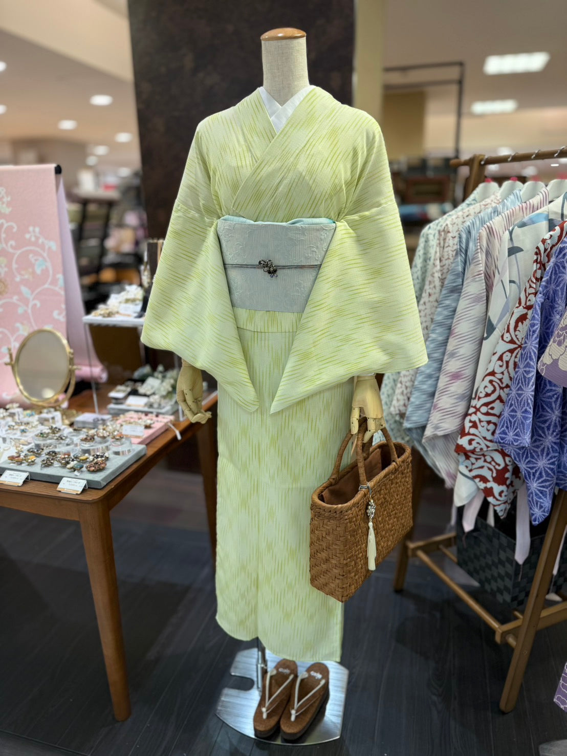 セオアルファ三部式ゆかた ぼかし格子ライムグリーンセット