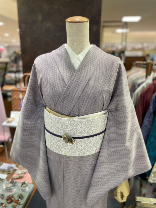三部式単衣きもの グレー小紋（衿・襦袢袖付き）
