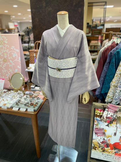 三部式単衣きもの グレー小紋（衿・襦袢袖付き）