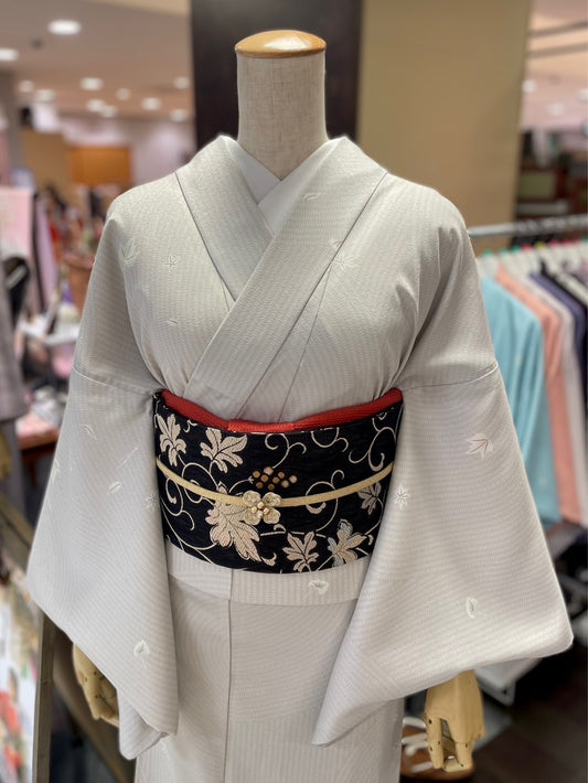三部式単衣きもの グレー小紋（衿・襦袢袖付き）
