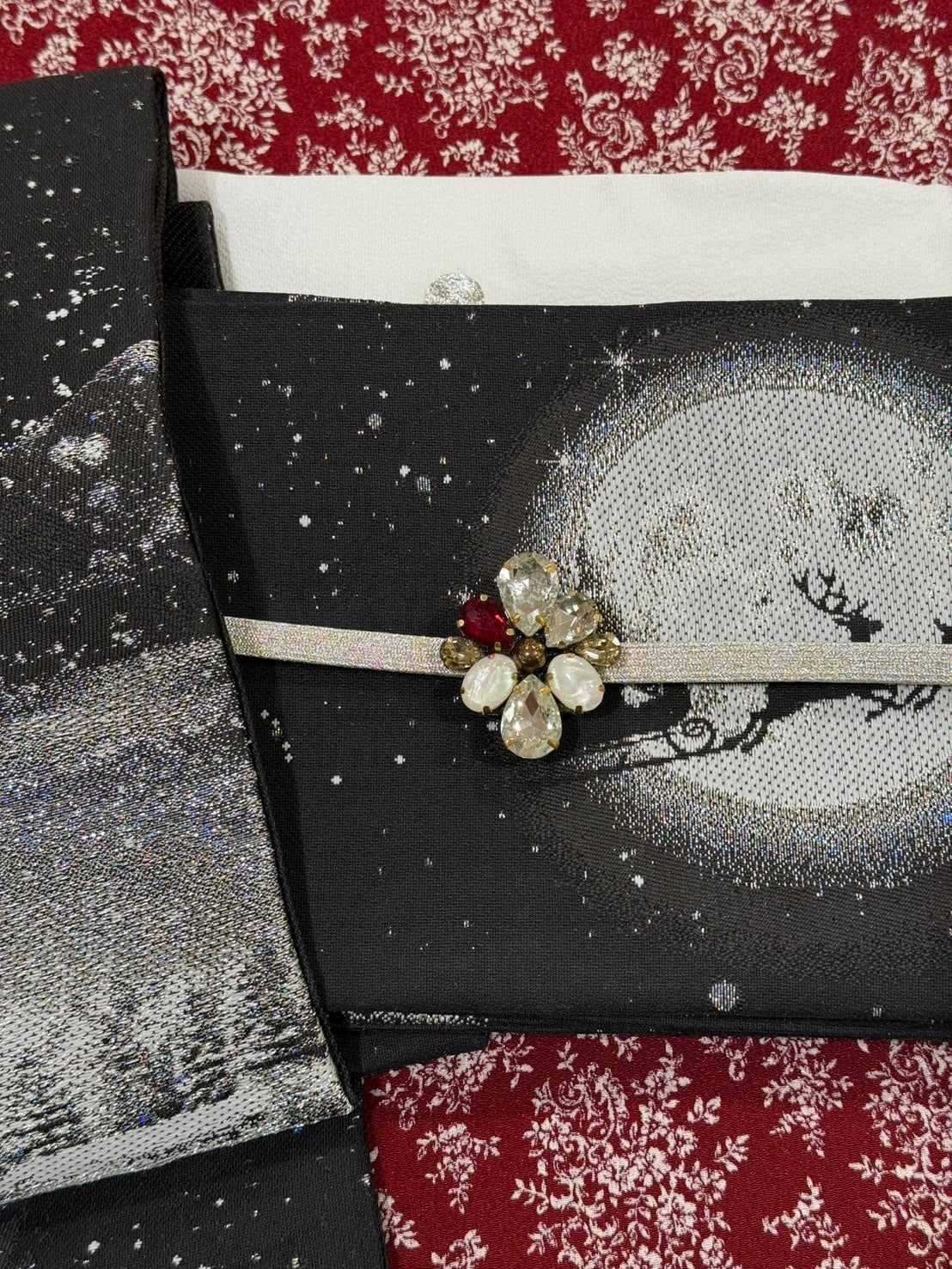 三部式袷きもの ポリちりめん 小紋 小花菱 赤 セット – driccoきもの