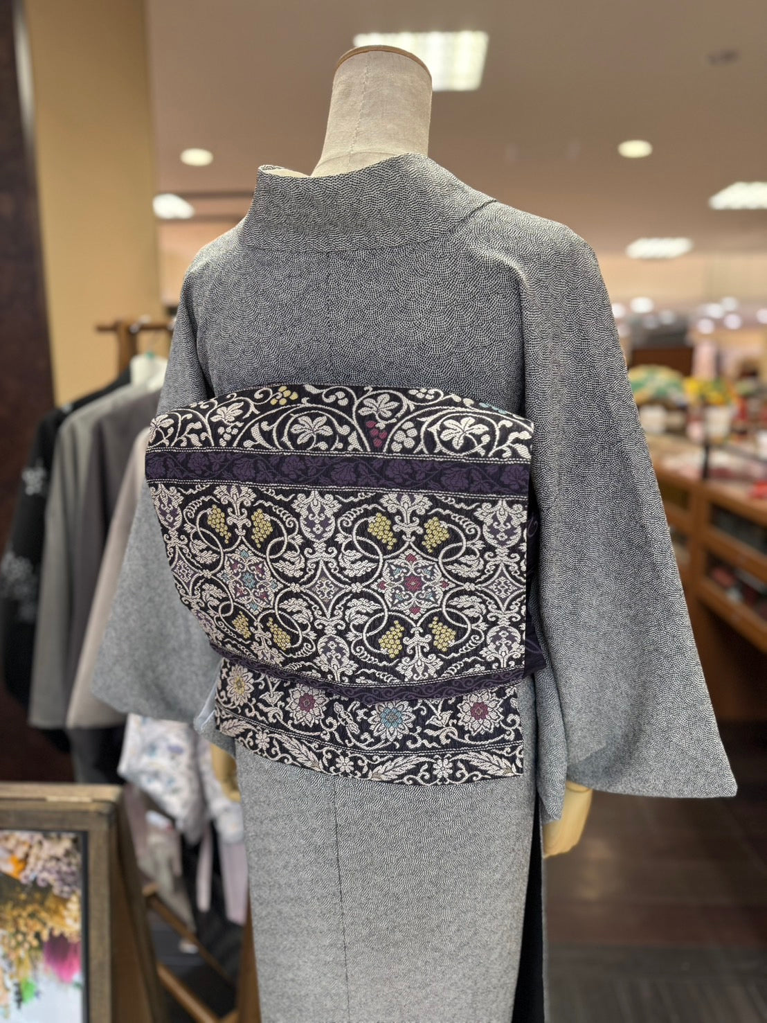 三部式袷きもの ポリちりめん 江戸小紋 鮫小紋（衿・襦袢袖付き）