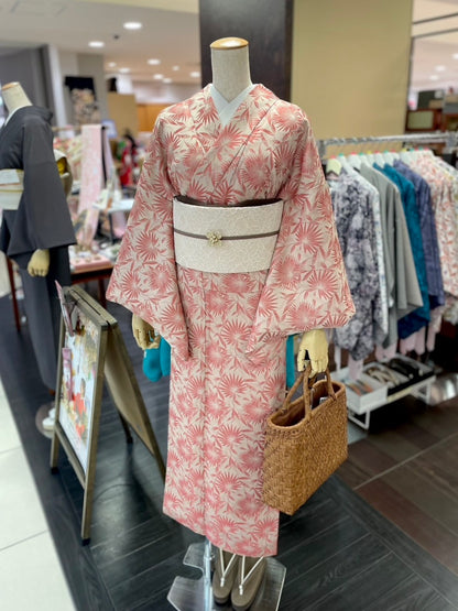 三部式袷きもの ジャガード レッド（衿・襦袢袖付き）