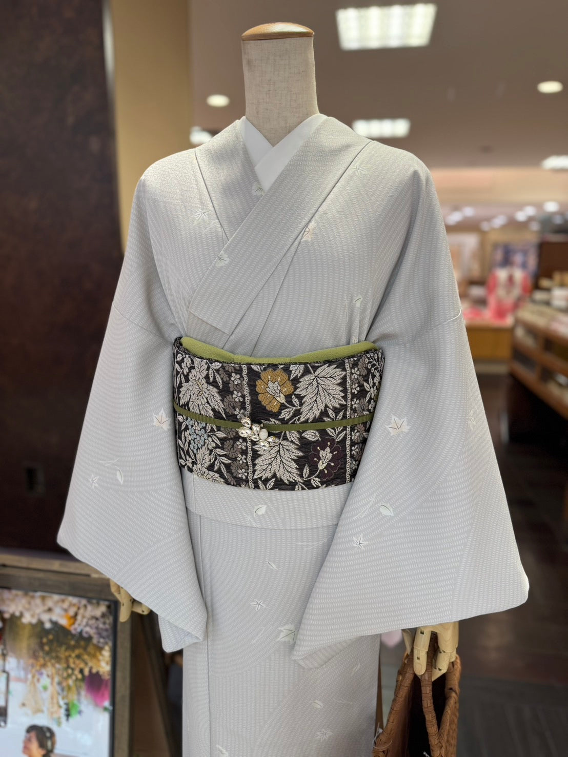 三部式袷きもの 東レグレー小紋（衿・襦袢袖付き）