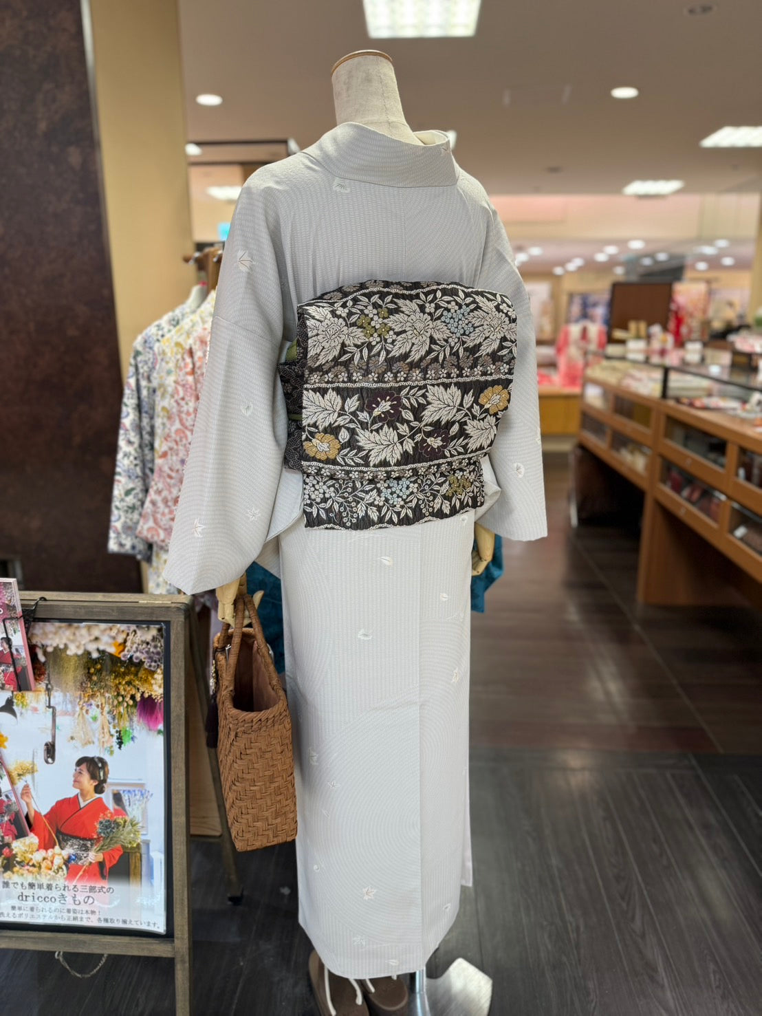 三部式袷きもの 東レグレー小紋（衿・襦袢袖付き）