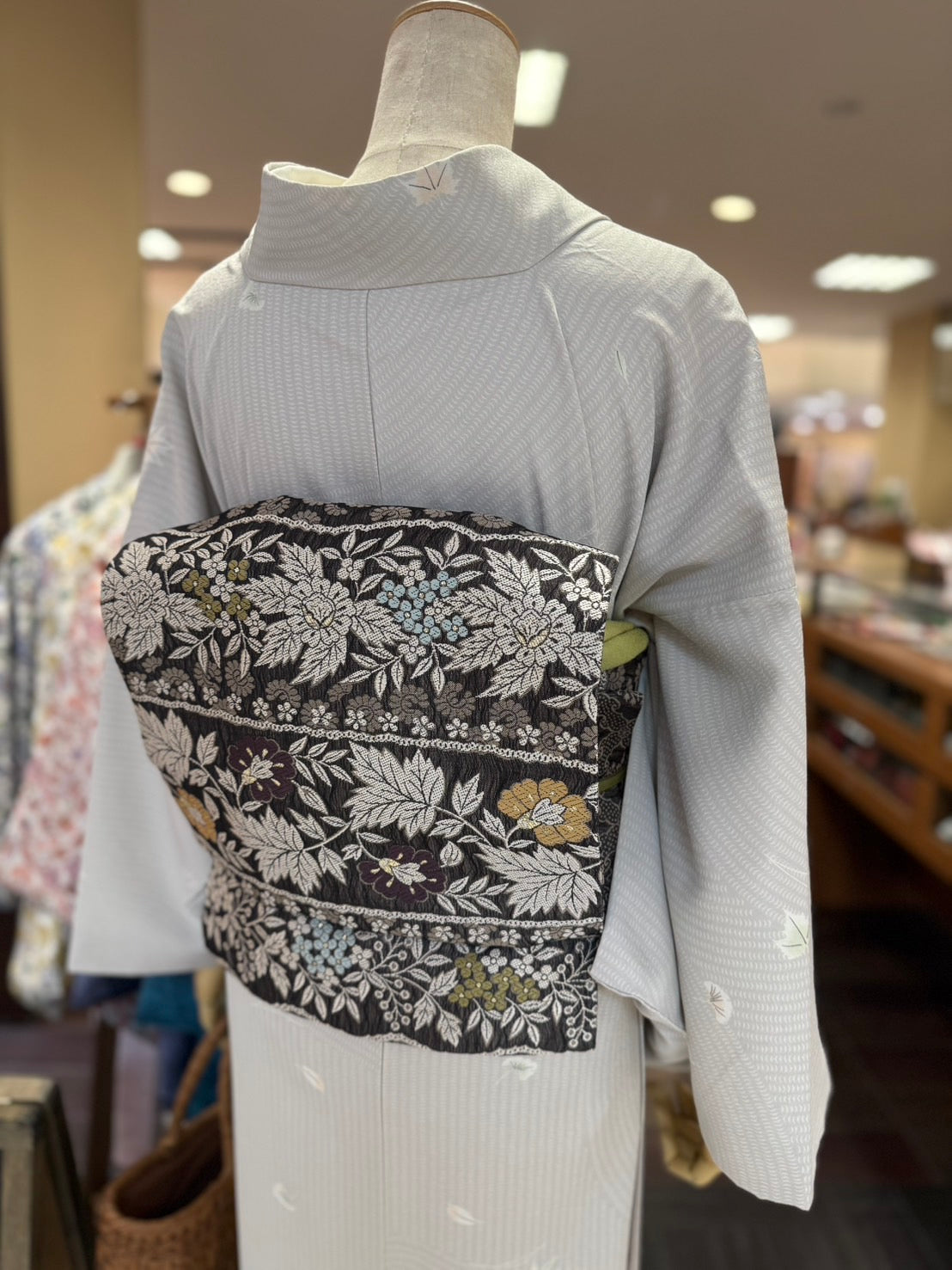 三部式袷きもの 東レグレー小紋（衿・襦袢袖付き）