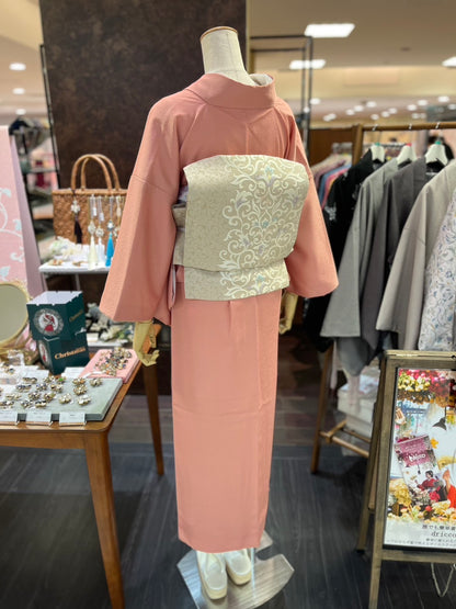 三部式袷きもの 東レ色無地 みゆきピンク（衿・襦袢袖付き）