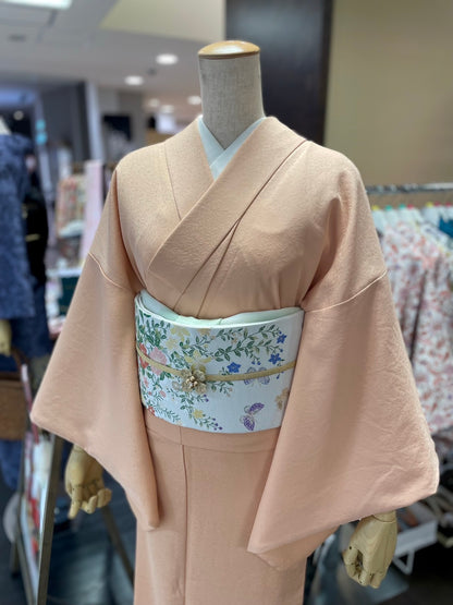 三部式袷きもの 東レ色無地 みゆきオレンジ（衿・襦袢袖付き）