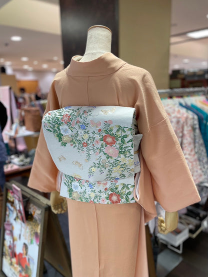 三部式袷きもの 東レ色無地 みゆきオレンジ（衿・襦袢袖付き）