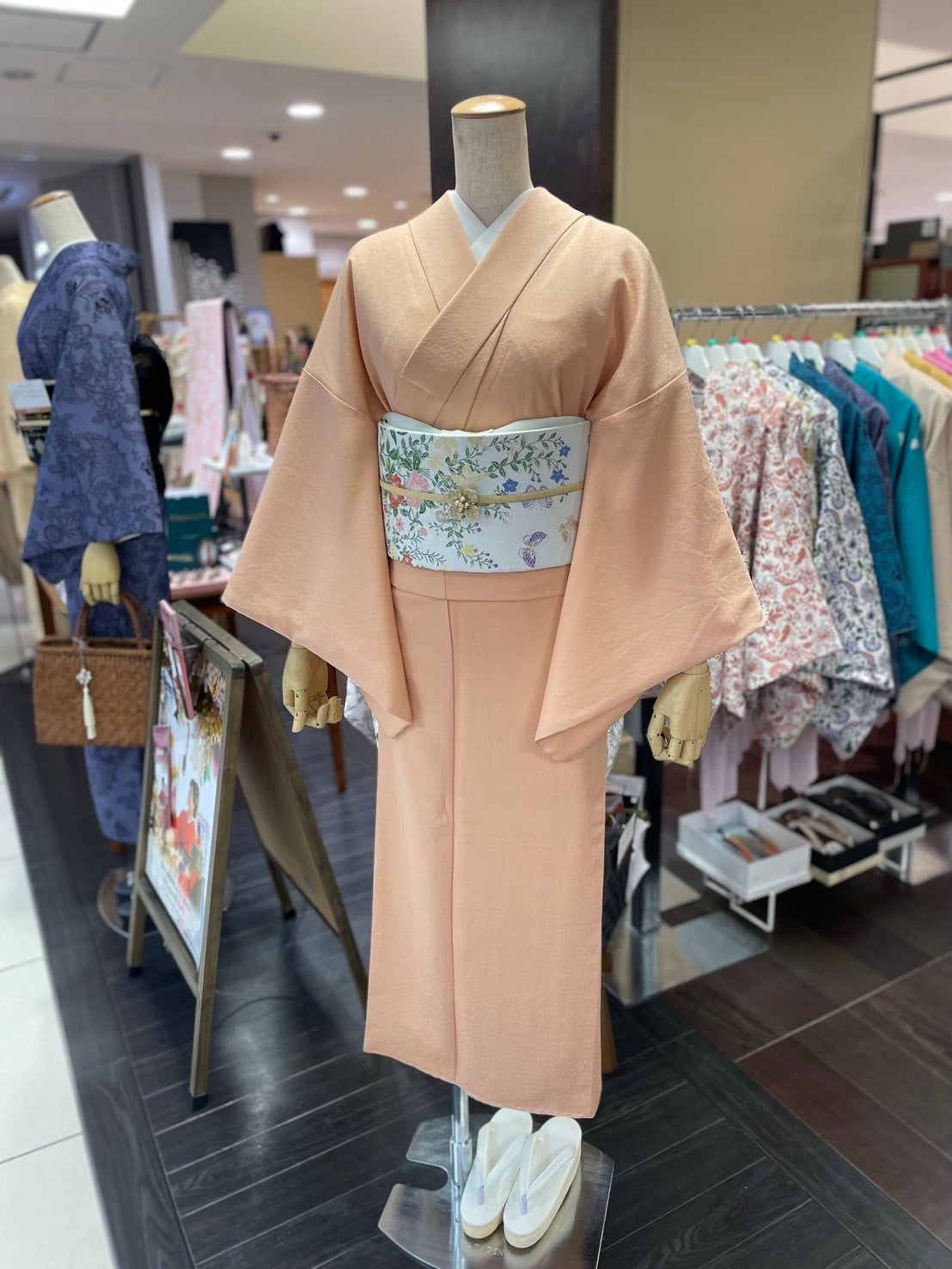 三部式袷きもの 東レ色無地 みゆきオレンジ（衿・襦袢袖付き）