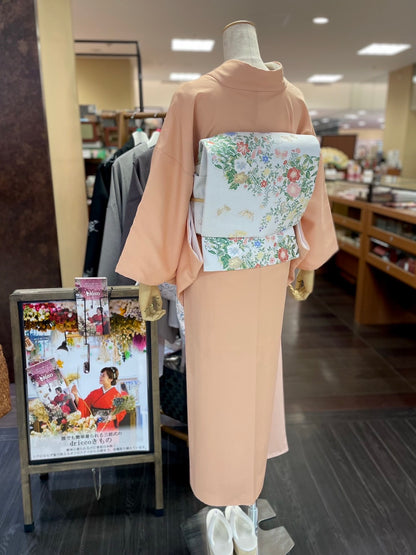 三部式袷きもの 東レ色無地 みゆきオレンジ（衿・襦袢袖付き）