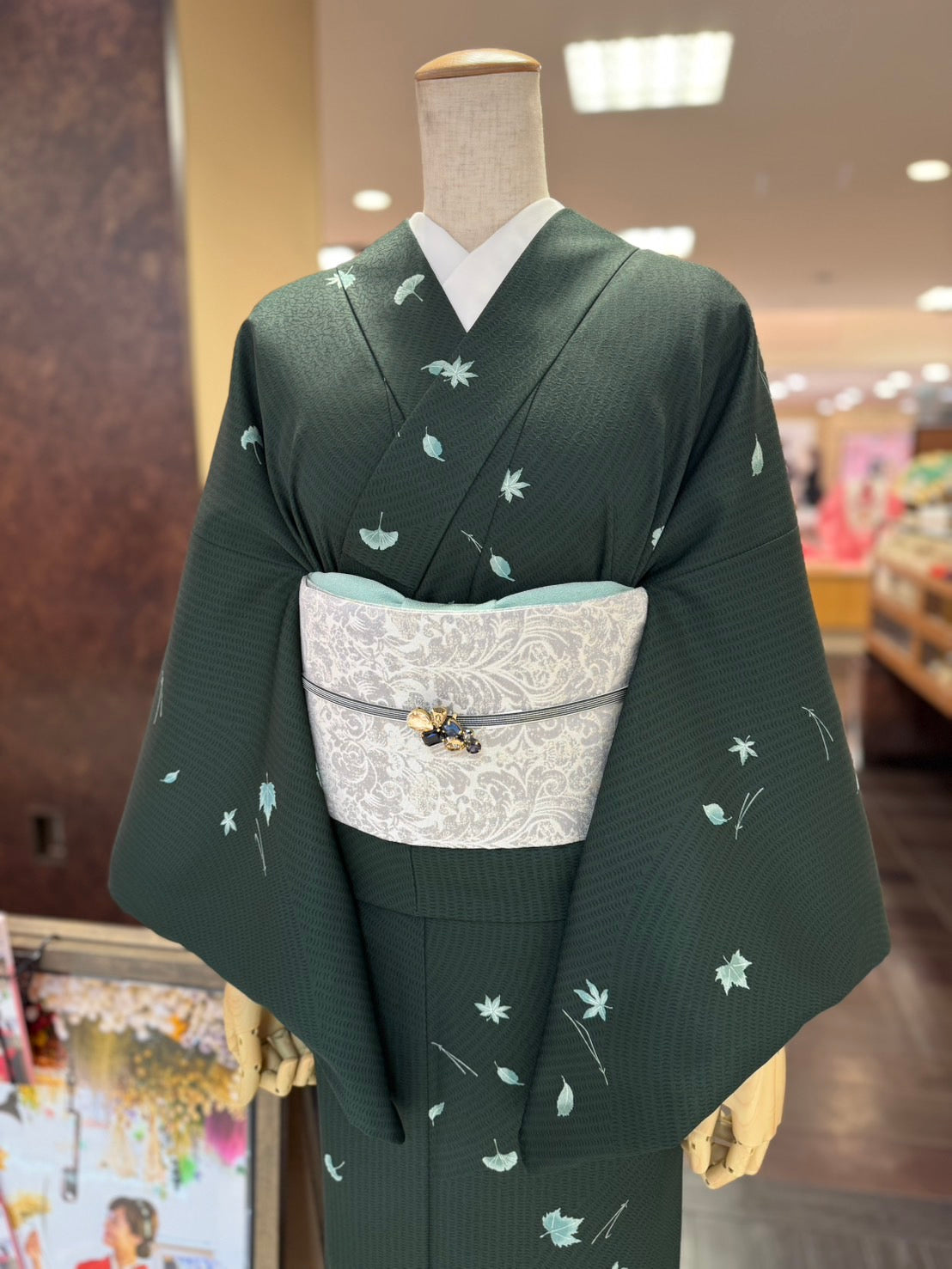 三部式袷きもの 東レグリーン小紋（衿・襦袢袖付き） – driccoきもの