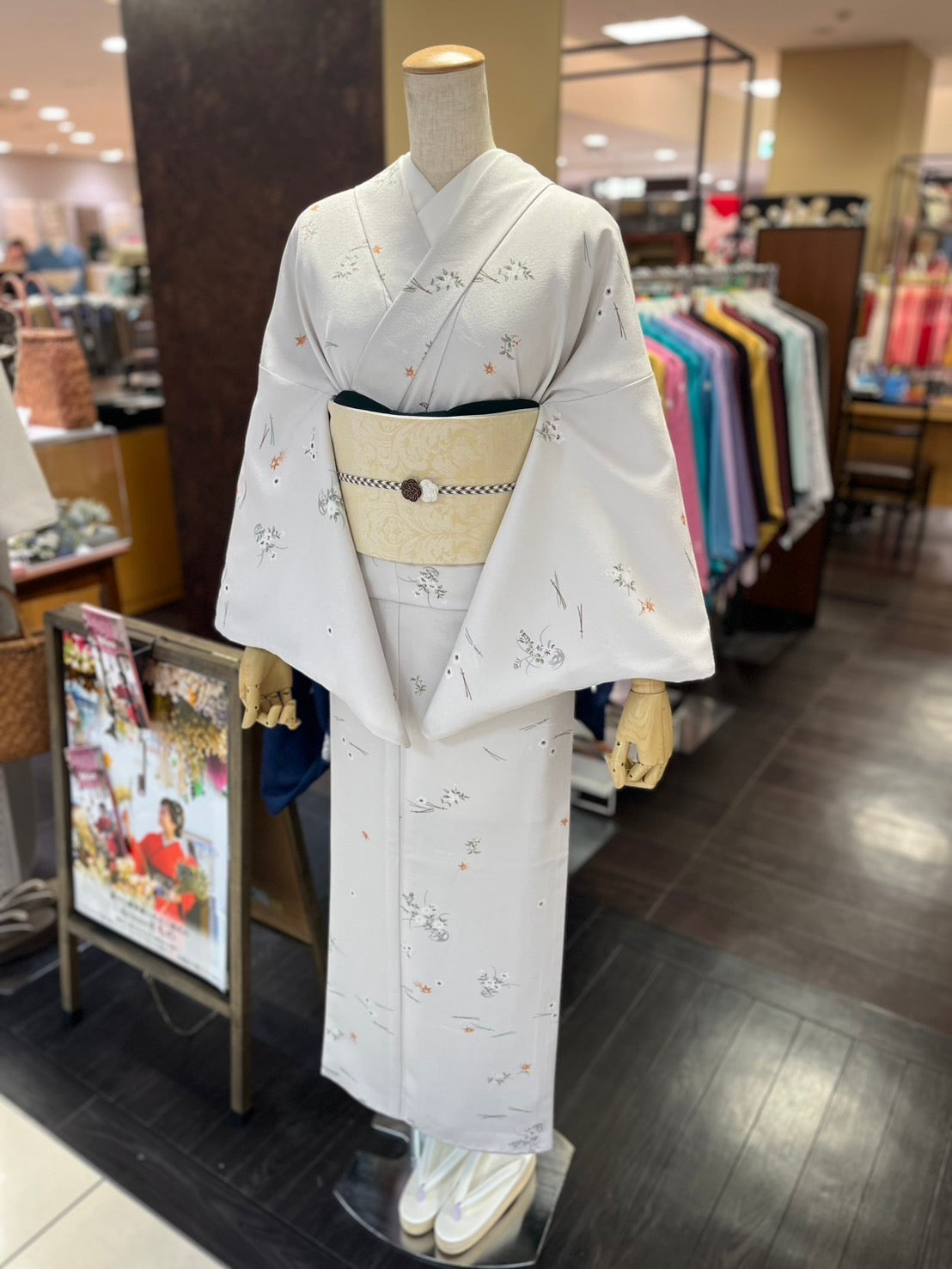 三部式袷きもの 東レグレー小紋（衿・襦袢袖付き）