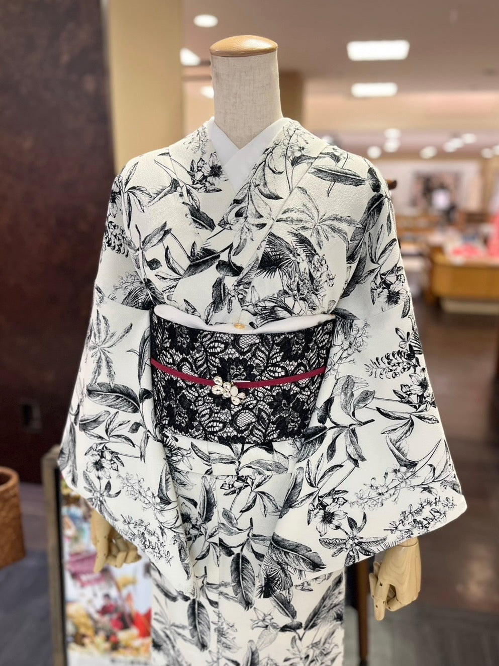 三部式袷きもの ポリちりめん ヴィンテージボタニカル（衿・襦袢袖付き）