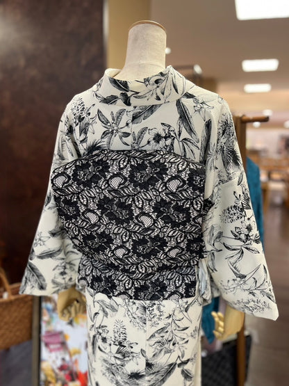 三部式袷きもの ポリちりめん ヴィンテージボタニカル（衿・襦袢袖付き）