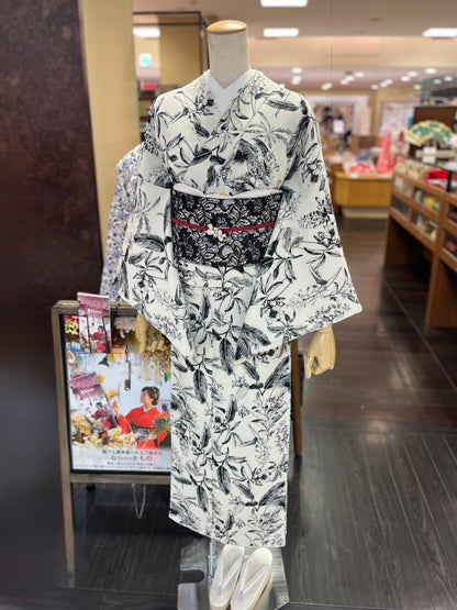 三部式袷きもの ポリちりめん ヴィンテージボタニカル（衿・襦袢袖付き）