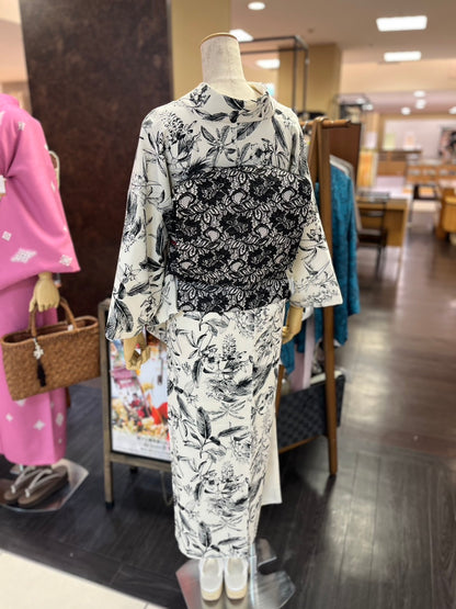 三部式袷きもの ポリちりめん ヴィンテージボタニカル（衿・襦袢袖付き）