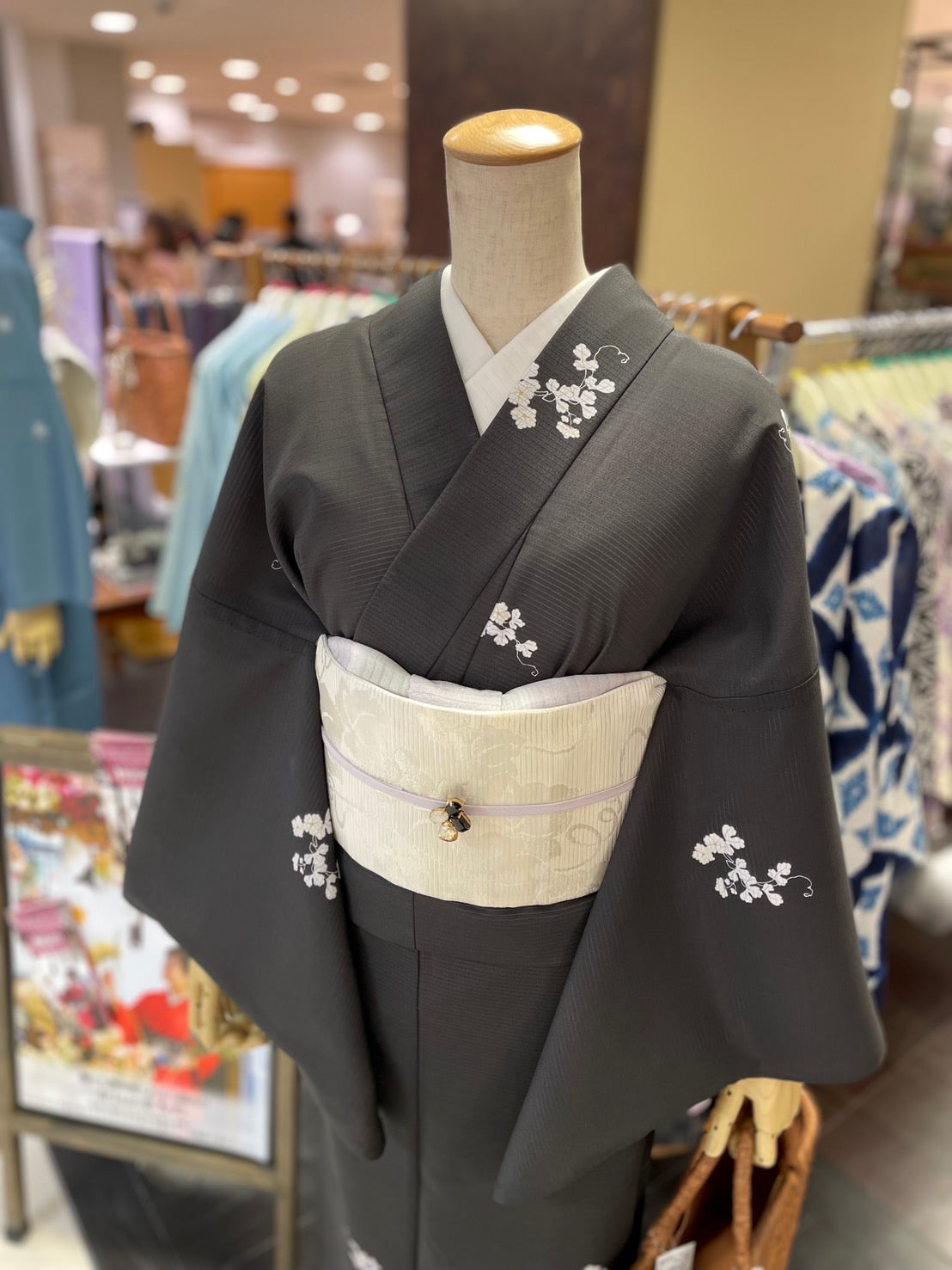 夏絽 三部式着物 飛び柄小紋（絽ちりめん）Lサイズ