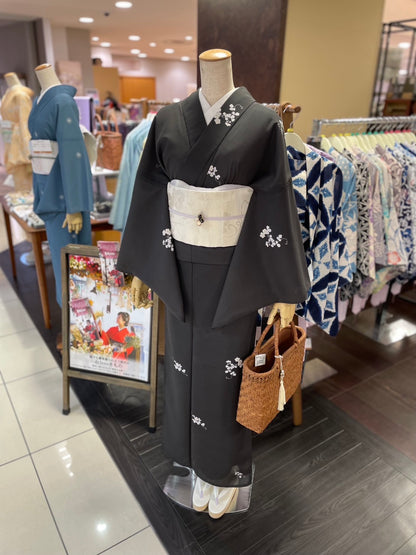 夏絽 三部式着物 飛び柄小紋（絽ちりめん）Lサイズ