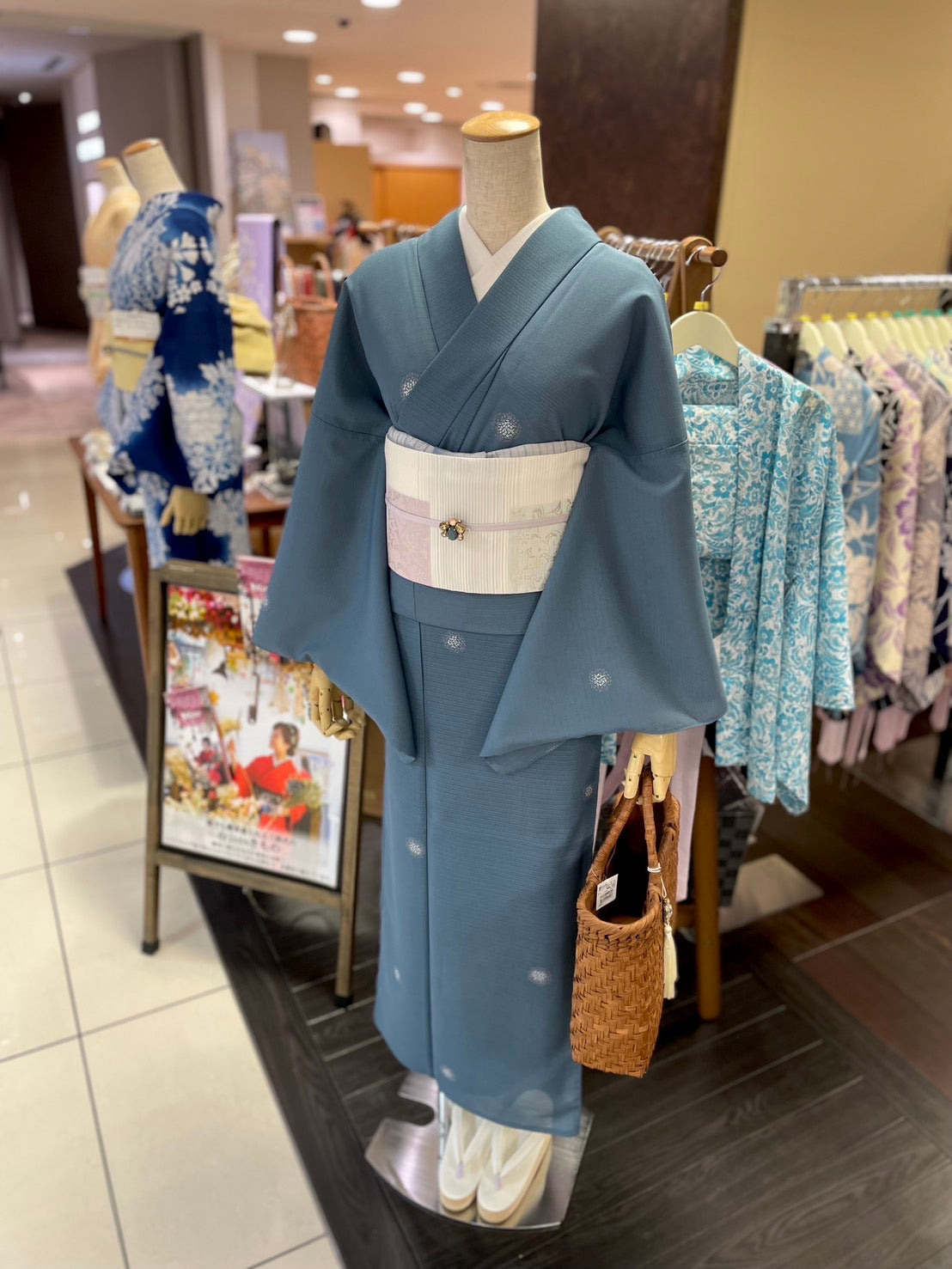 夏絽 三部式着物 飛び柄小紋（絽ちりめん）Lサイズ