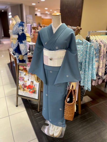 夏絽 三部式着物 飛び柄小紋（絽ちりめん）Lサイズ
