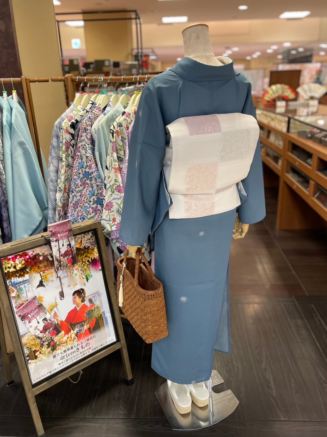 夏絽 三部式着物 飛び柄小紋（絽ちりめん）Lサイズ