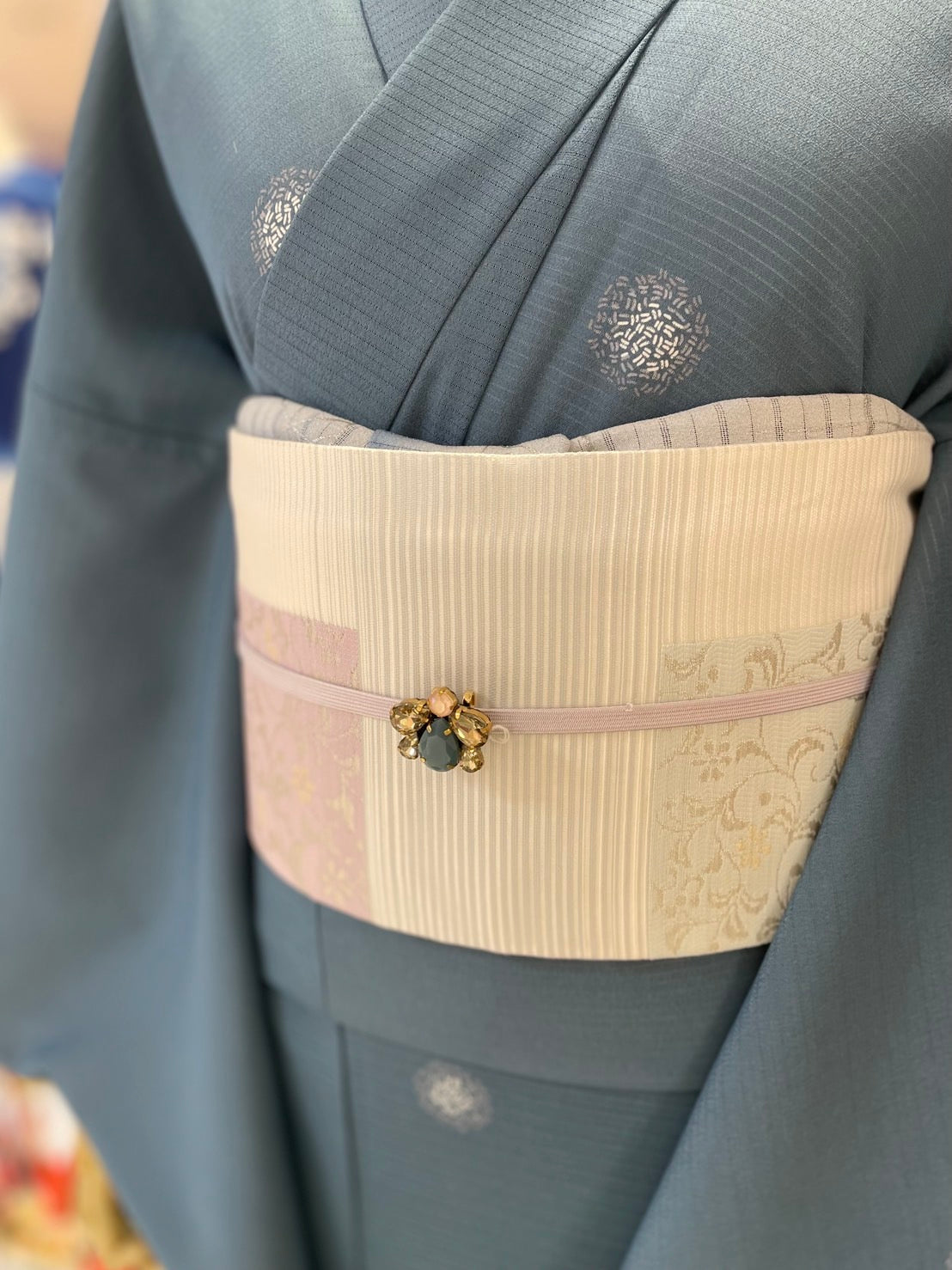 夏絽 三部式着物 飛び柄小紋（絽ちりめん）Lサイズ